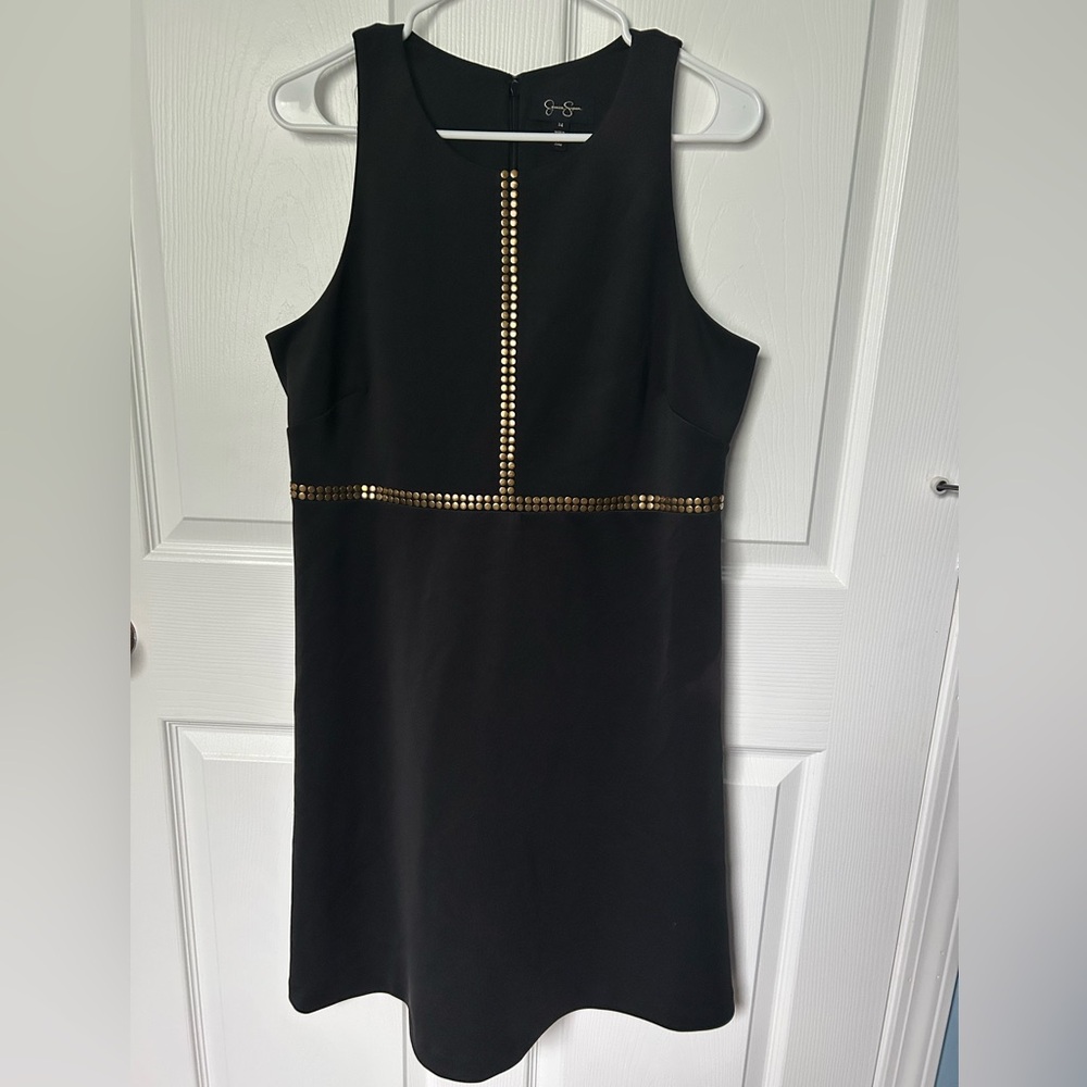 Jessica Simpson Black Sleeveless A Line with Gold Embellishment Size 14